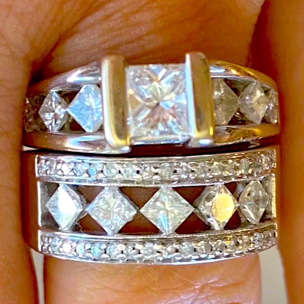 14K White Gold Princess Cut DIAMOND Engagement Ring and Wedding Band Set!!